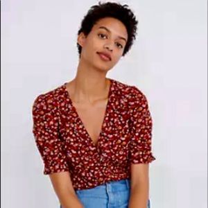 Madewell silk button sleeve top in spring prairie.